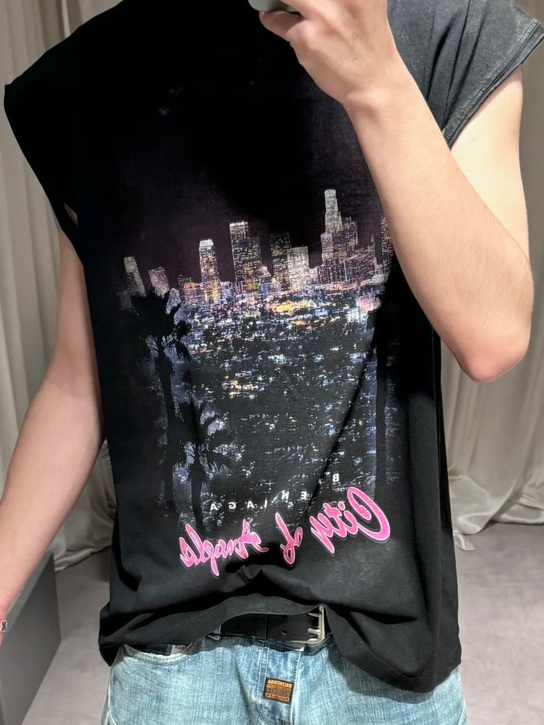 발렌시아가 / 시티뷰 프린트 오버핏 슬리브리스