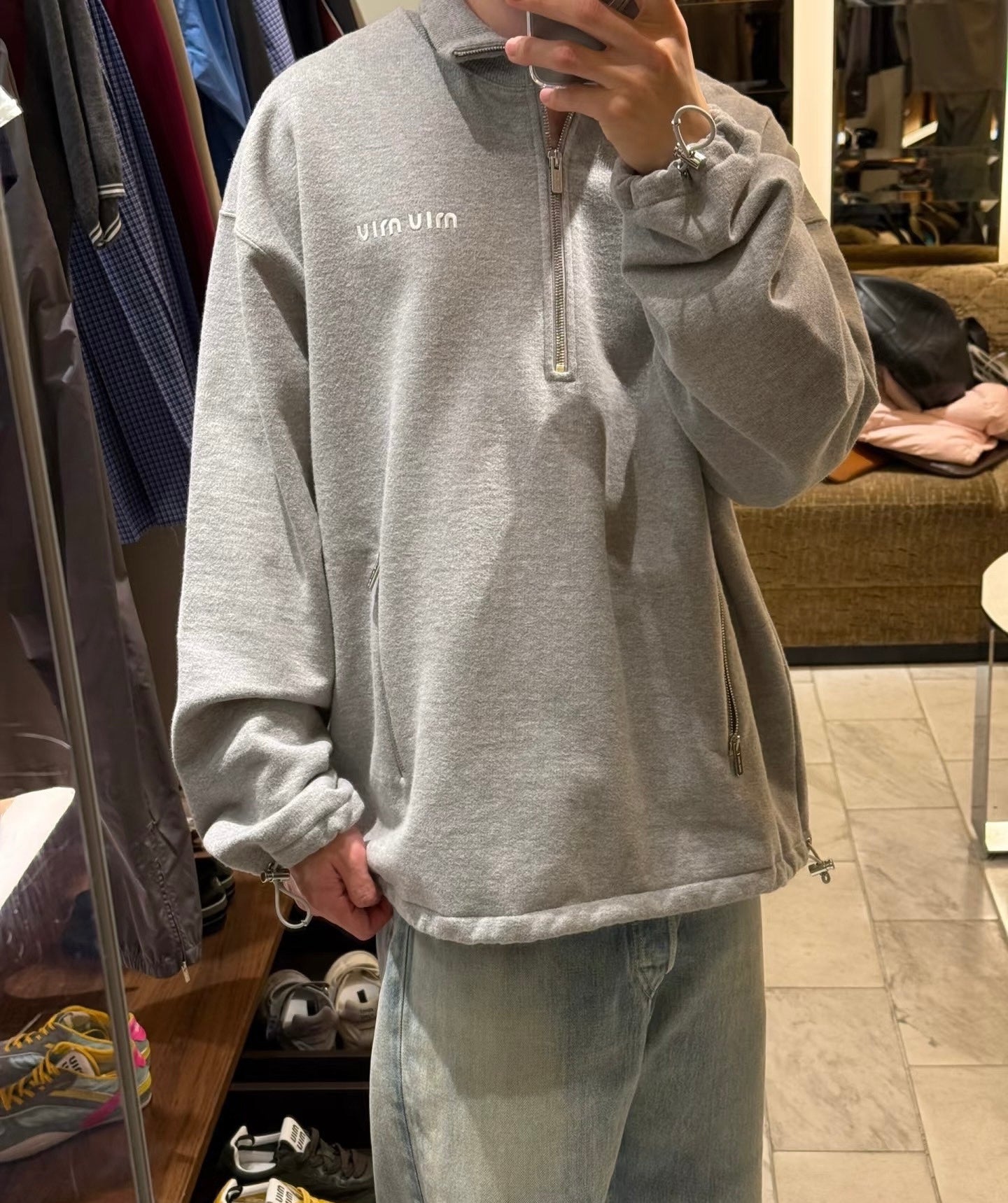 미우미우 / 로고 자수 오버사이즈 집업 자켓