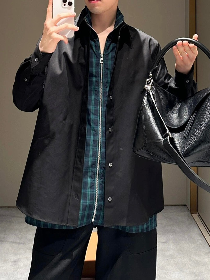 로에베 / 자수 체크 배색 레이어드 셔츠 자켓