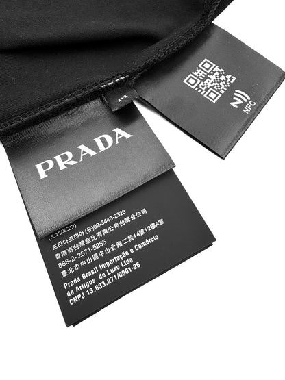 프라다 / 리나일론 소매 삼각 로고 루즈핏 쇼트 티셔츠