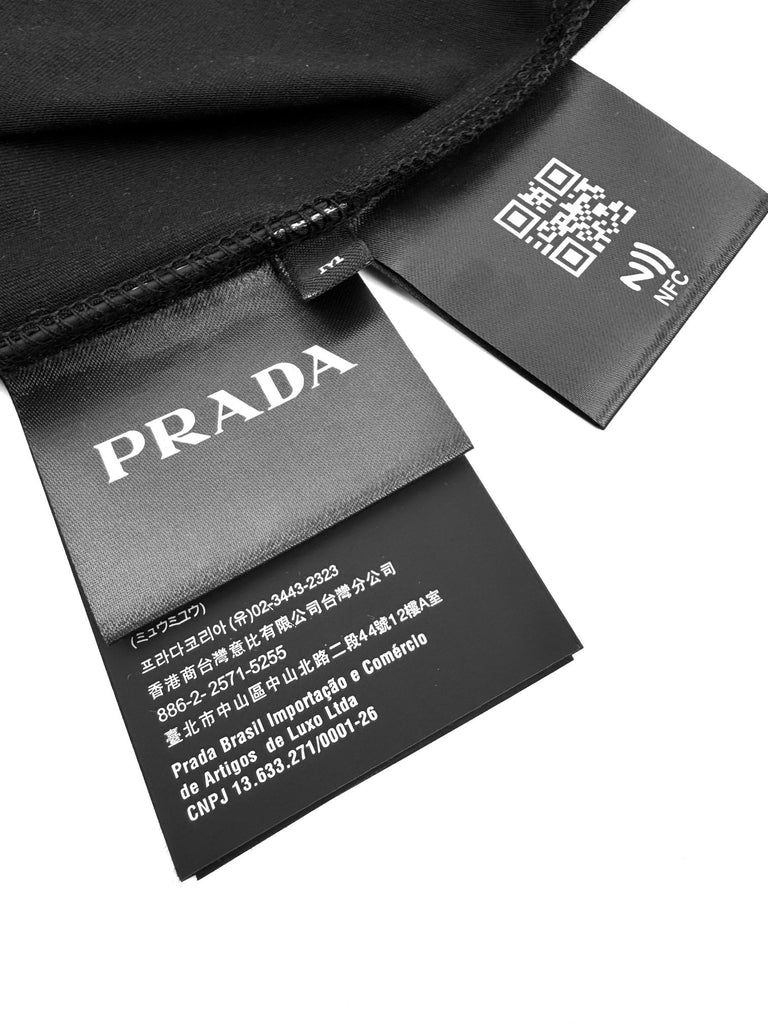 프라다 / 리나일론 소매 삼각 로고 루즈핏 쇼트 티셔츠