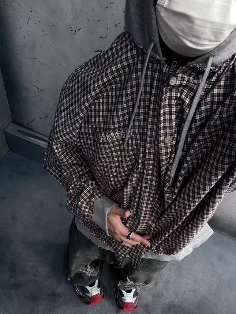 발렌시아가 / 체크 배색 후드 집업 자켓