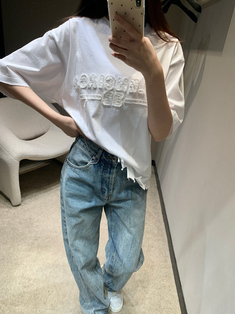 발렌시아가 / 데미지 컷트 워싱 쇼트 티셔츠