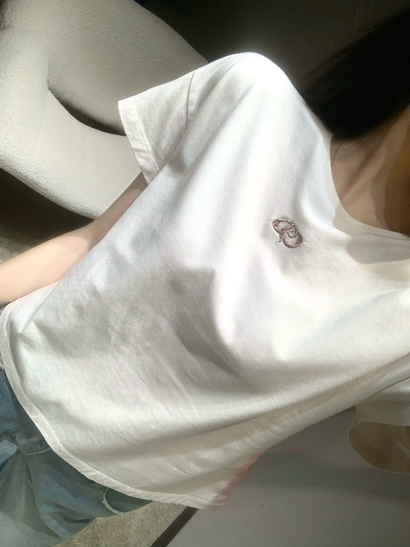 디올 / 레터링 자수 슬림 배색 티셔츠
