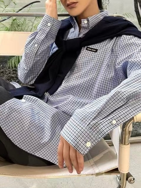 미우미우 / 자수 로고 체크 셔츠