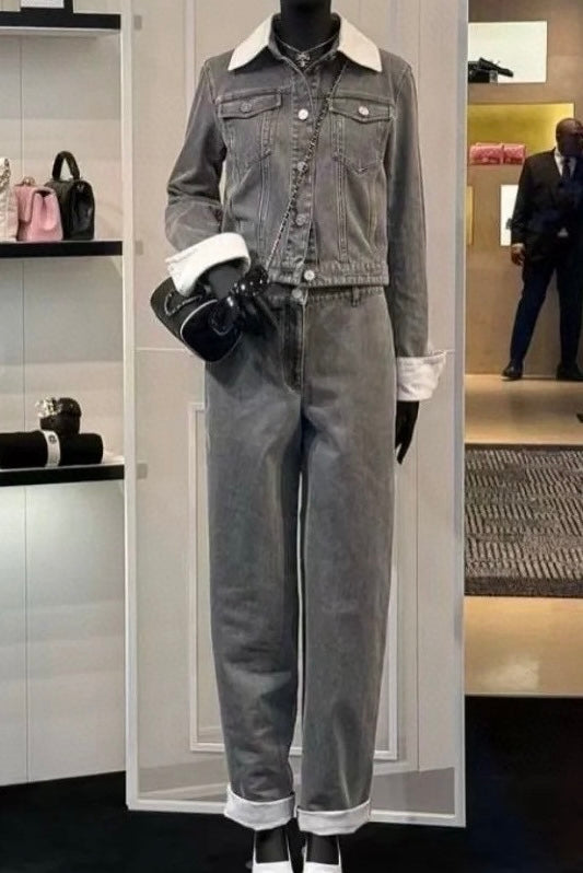 샤넬 / 패치 터틀넥 페이크 데님 자켓