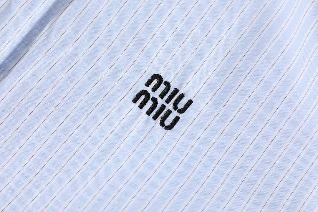 미우미우 / 스트라이프 자수 로고 셔츠