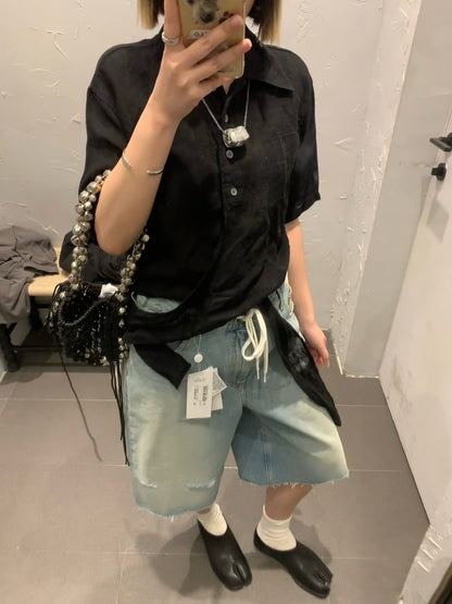 메종마르지엘라 / 벨티드 빈티지 워싱 하프 쇼츠