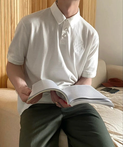 루이비통 / 진주 버튼 넥 자수 로고 폴로 티셔츠