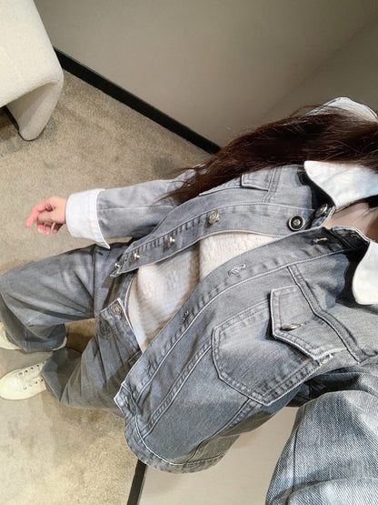 샤넬 / 배색 페이크 데님 자켓