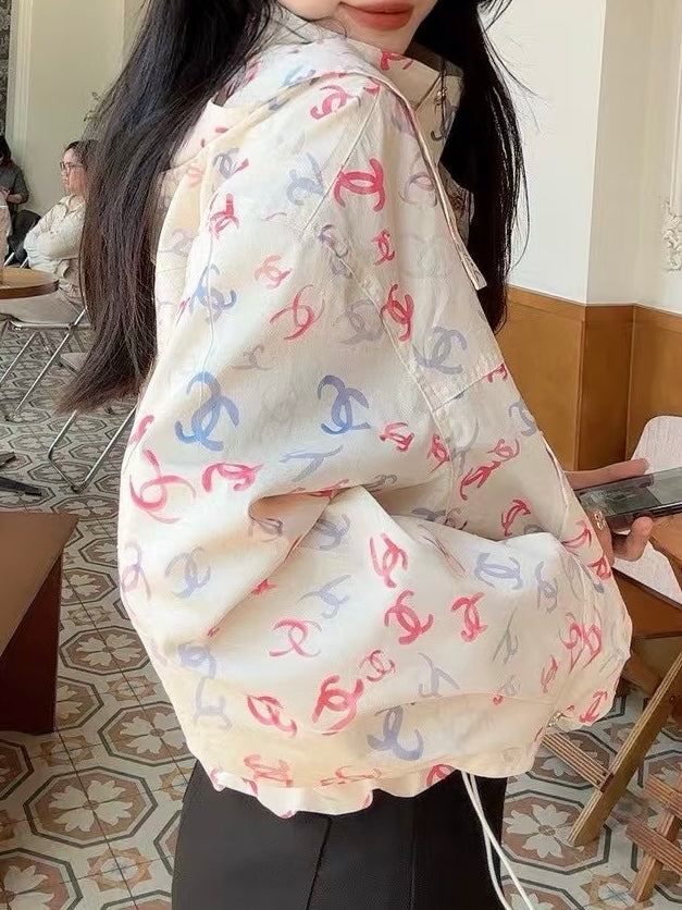 샤넬 / 더블 로고 프린팅 레이어링 후드 자켓