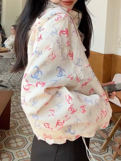 샤넬 / 더블 로고 프린팅 레이어링 후드 자켓