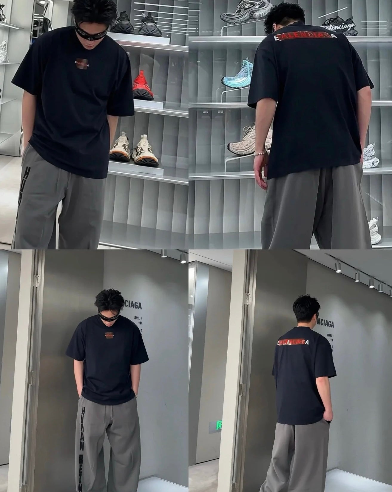 발렌시아가 / 레드 테이프 워싱 쇼트 티셔츠