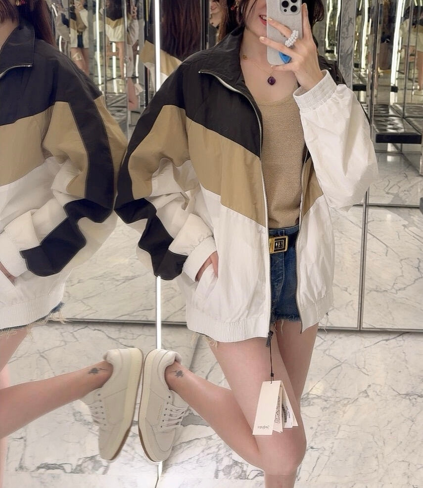 생로랑 / 배색 셔링 나일론 점퍼