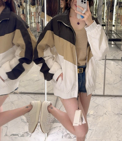 생로랑 / 배색 셔링 나일론 점퍼