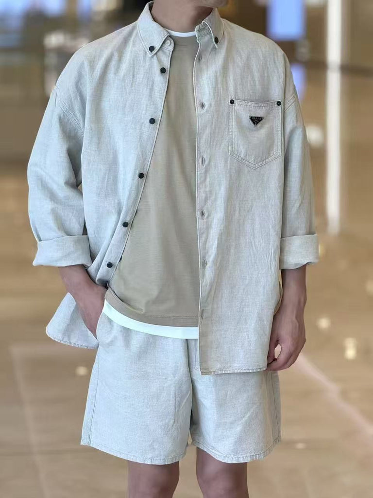 프라다 / 린넬 포켓 삼각로고 셔츠