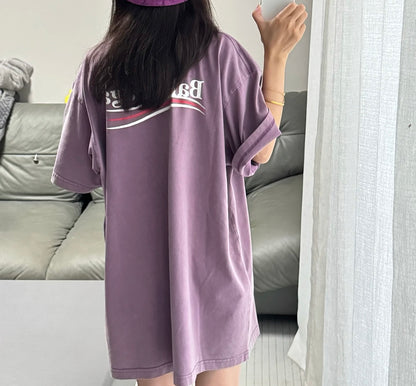 발렌시아가 / 퍼플 워시드 로고 쇼트 티셔츠