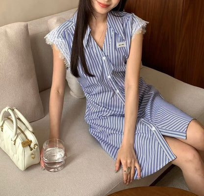 미우미우 / 레이스 패치 소매 블라우스 드레스