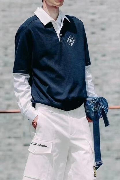 루이비통 / 진주 버튼 넥 자수 로고 폴로 티셔츠