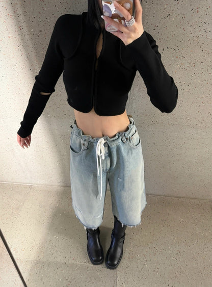 메종마르지엘라 / 벨티드 빈티지 워싱 하프 쇼츠