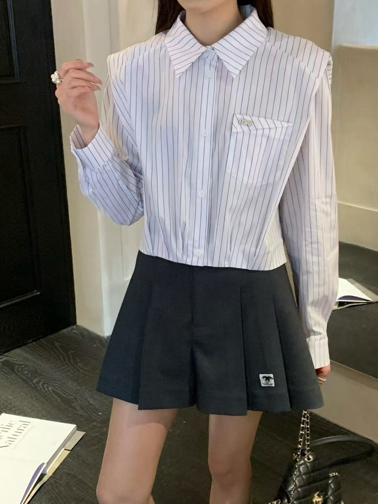 미우미우 / 와이드 숄더 스트라이프 셔츠