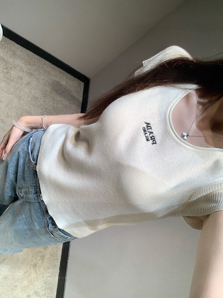 프라다 / 레터링 자수 티셔츠