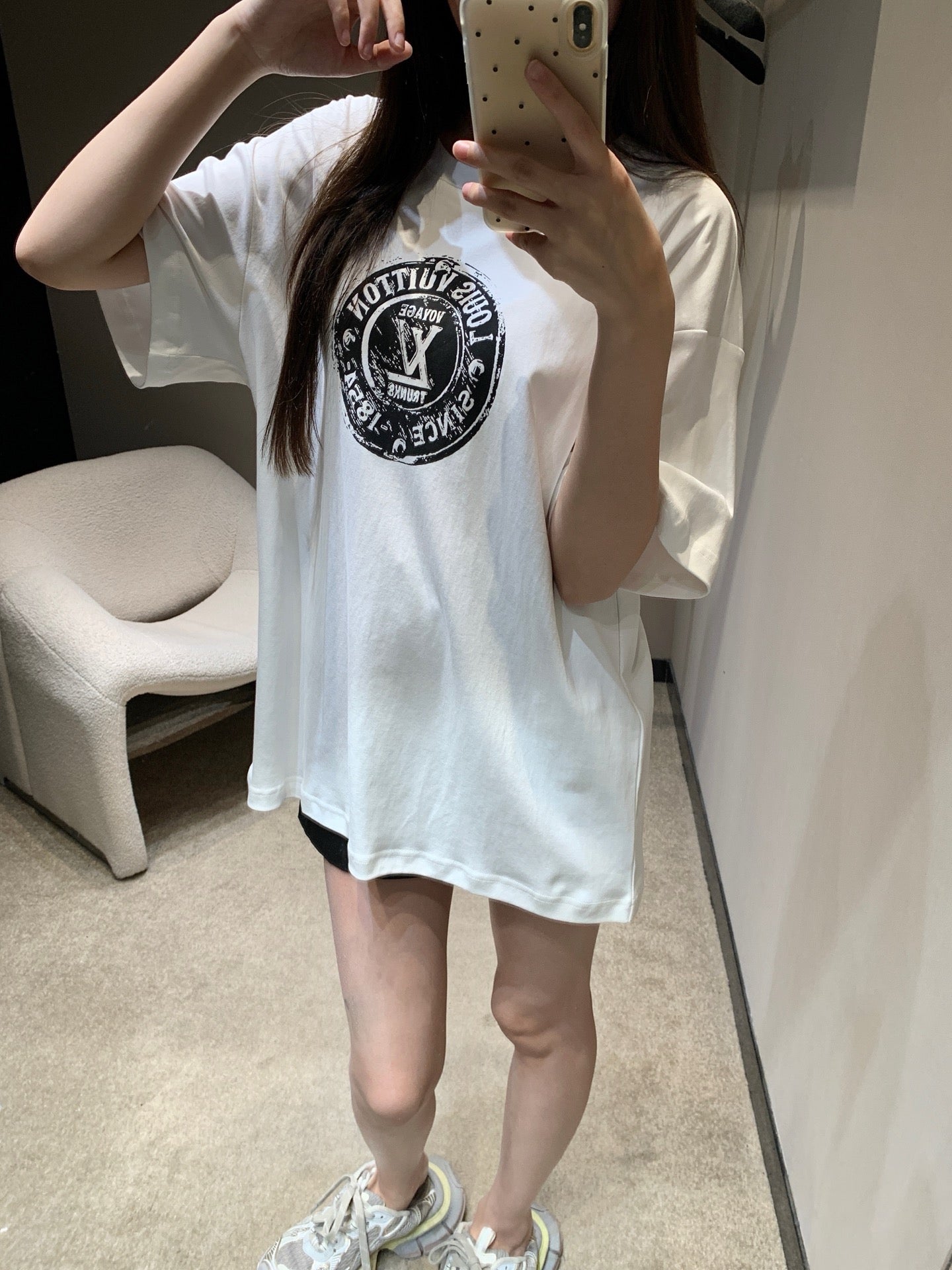 루이비통 / 로고 프린트 라운드 넥 쇼트 티셔츠