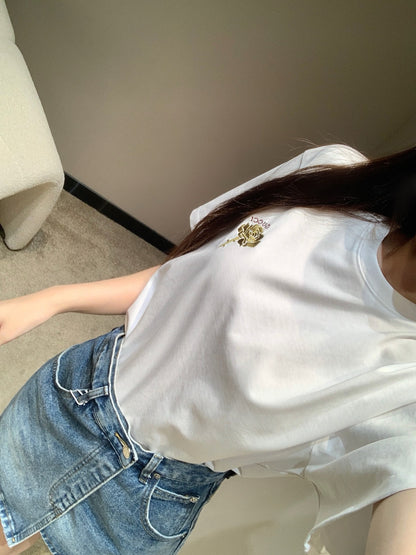 구찌 / 플라워 자수 로고 라운트 쇼트 티셔츠