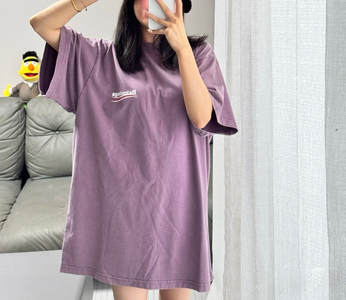 발렌시아가 / 퍼플 워시드 로고 쇼트 티셔츠