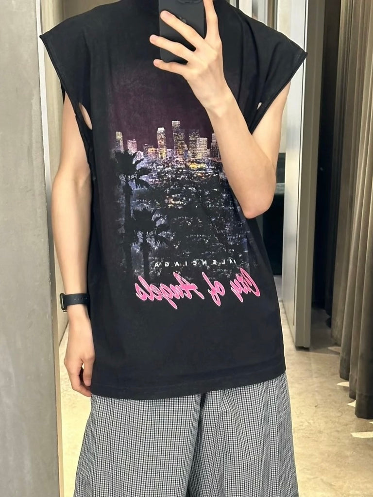 발렌시아가 / 시티뷰 프린트 오버핏 슬리브리스