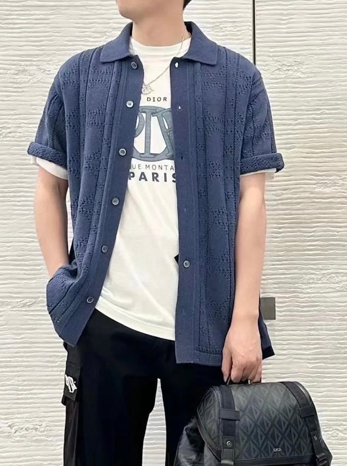 디올 / 펀칭 자카드 모직 쇼트 셔츠