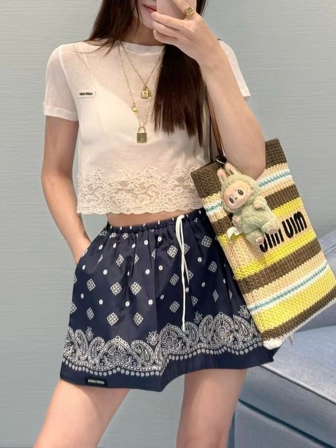 미우미우 / 레이스 프릴 크롭 티셔츠