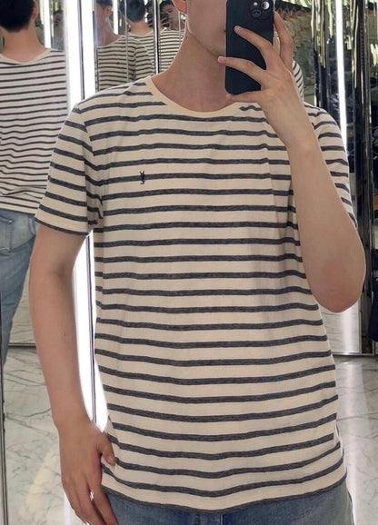 생로랑 / 로고 자수 스트라이프 티셔츠