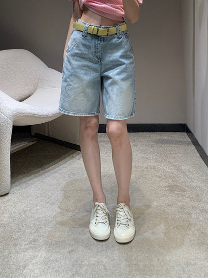 미우미우 / 프린트 로고 하프 데님 쇼츠