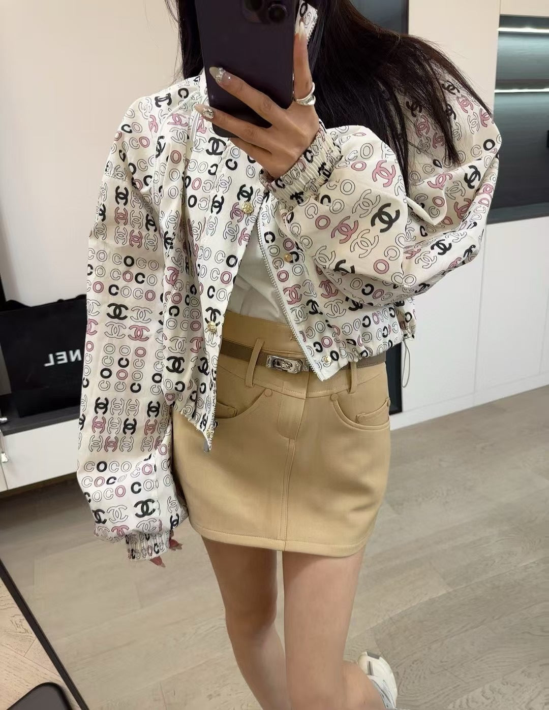 샤넬 / 코코 더블로고 레터링 프린트 점퍼