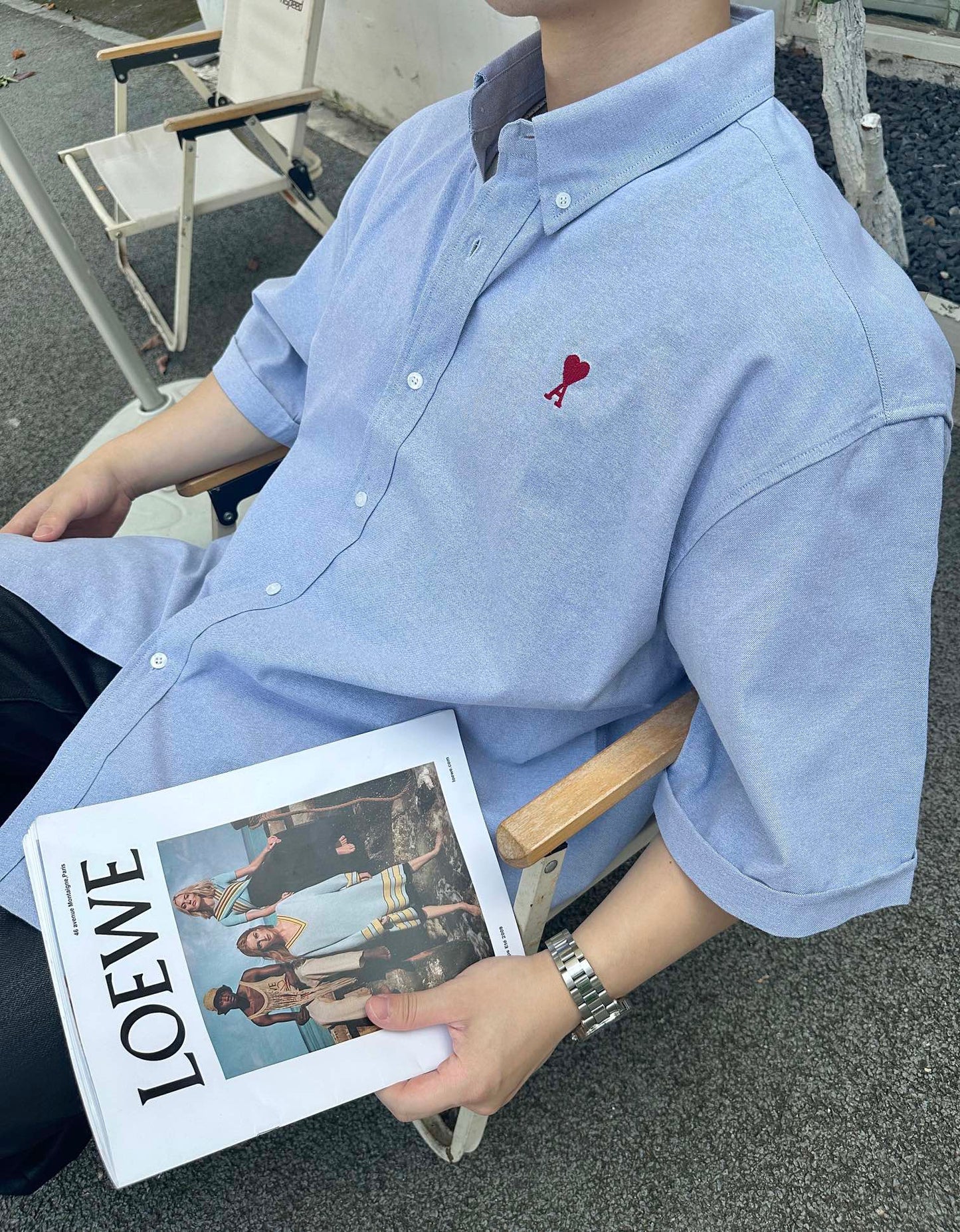아미 / 하트 자수 쇼트 셔츠