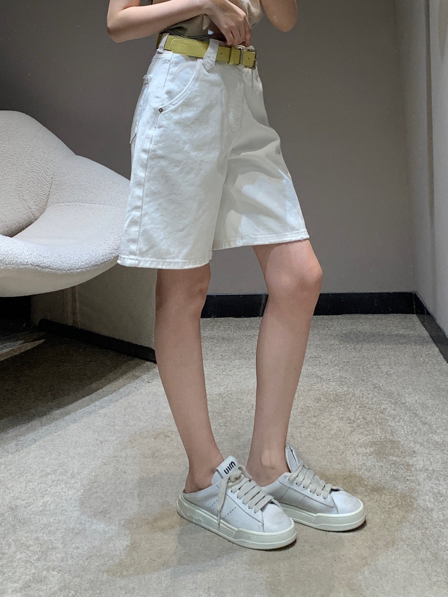 미우미우 / 프린트 로고 하프 데님 쇼츠