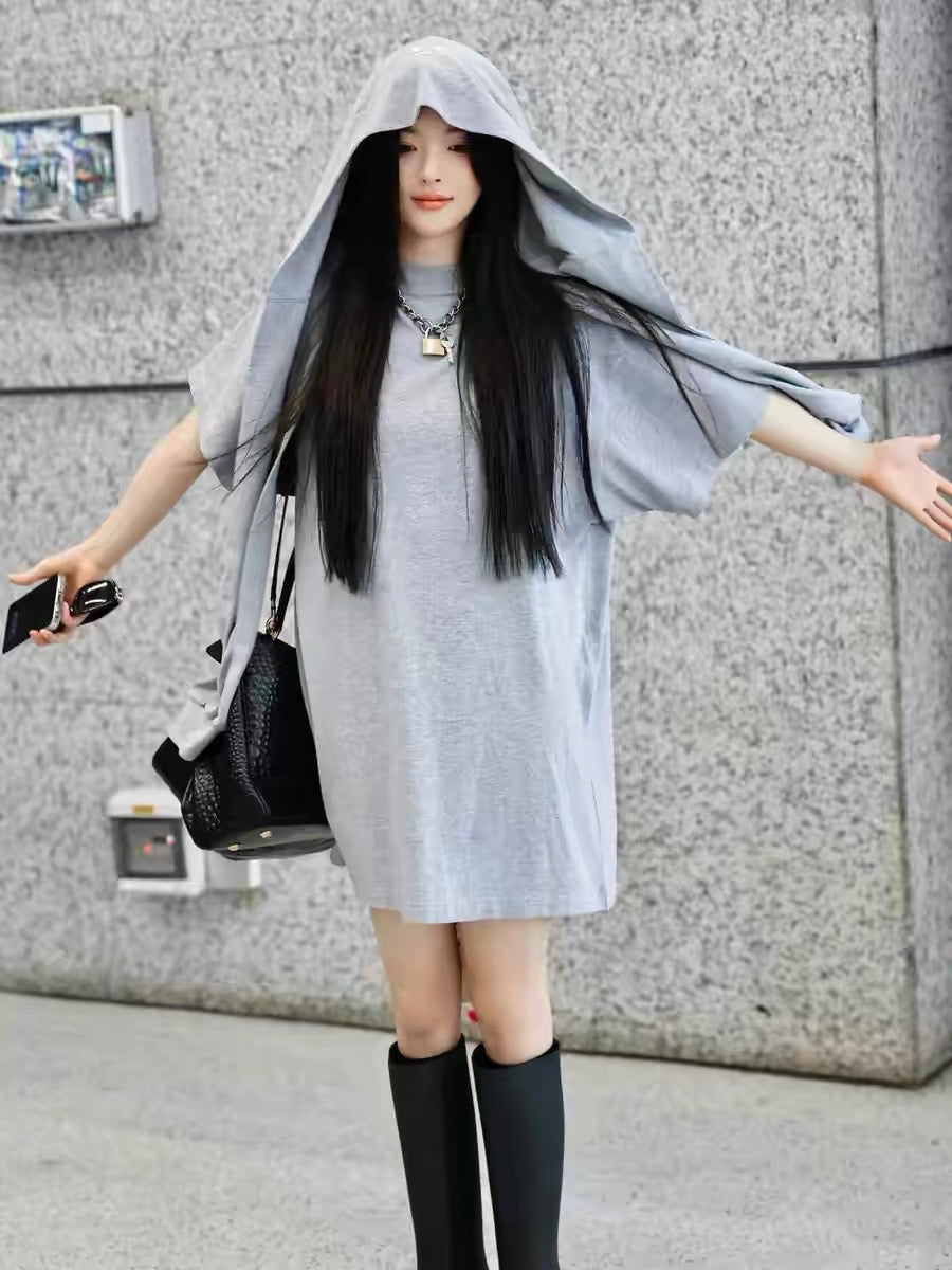 발렌시아가 / 더블 소매 후드 레이어드 오버 티셔츠