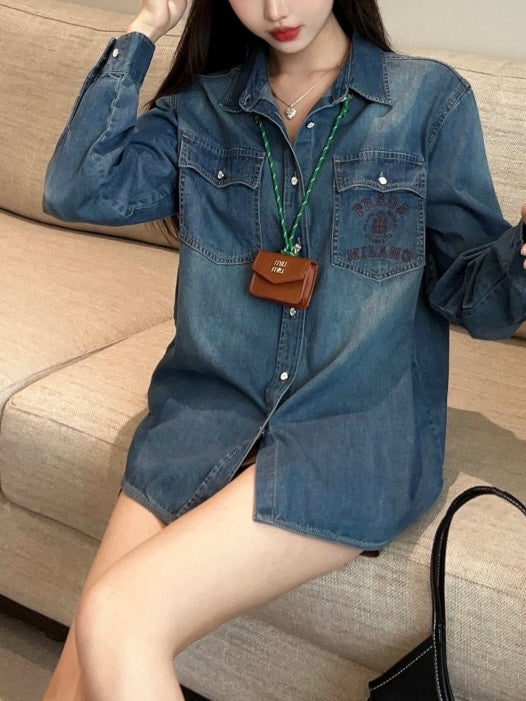 프라다 / 빈티지 워싱 포켓 와펜 데님 셔츠