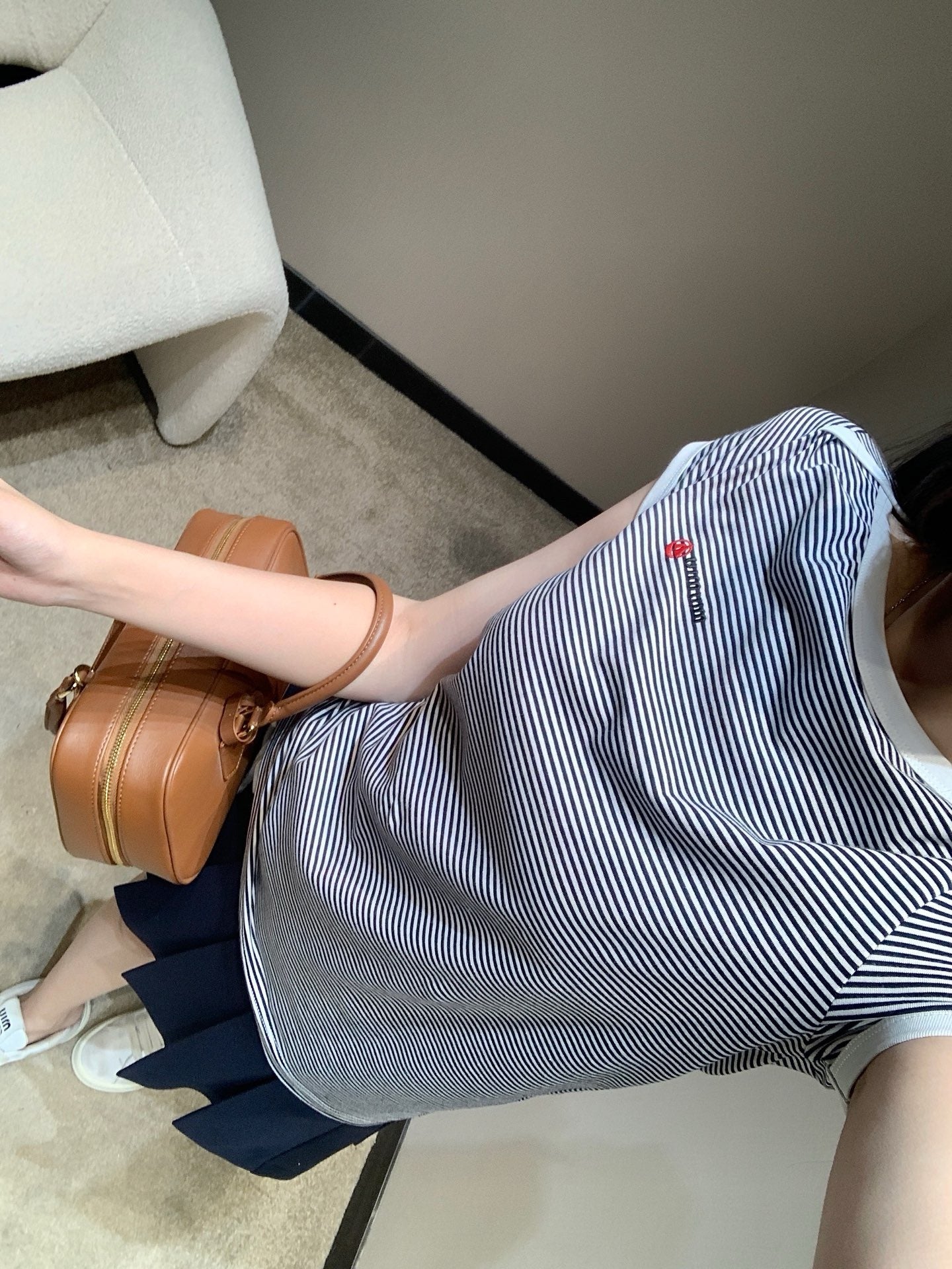 미우미우 / 스트라이프 레터링 쇼트 티셔츠
