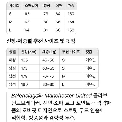 발렌시아가 / 맨체스터UTD 콜라보 윈드 브레이커 오버사이즈 핏