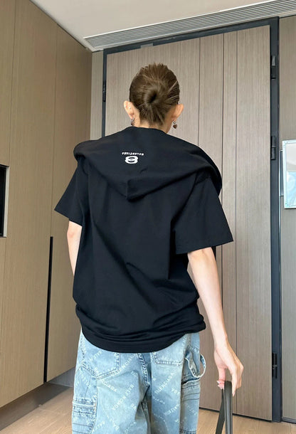 발렌시아가 / 더블 소매 후드 레이어드 오버 티셔츠