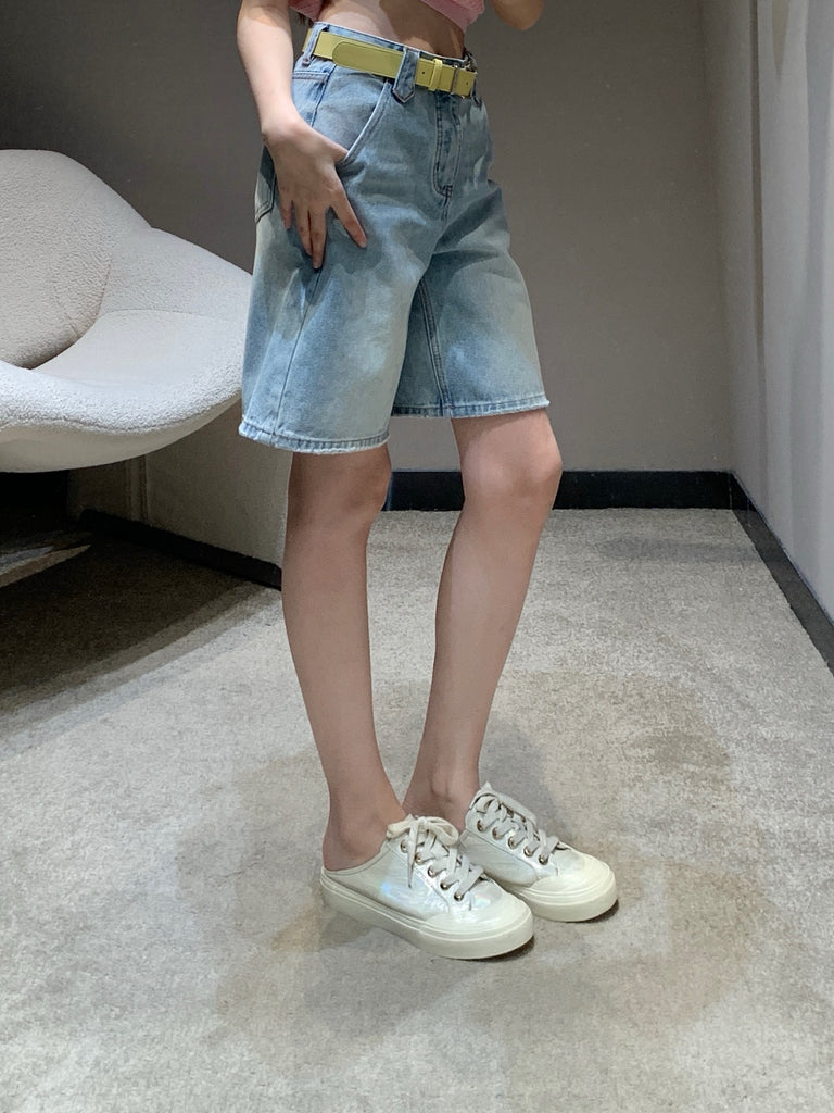 미우미우 / 프린트 로고 하프 데님 쇼츠