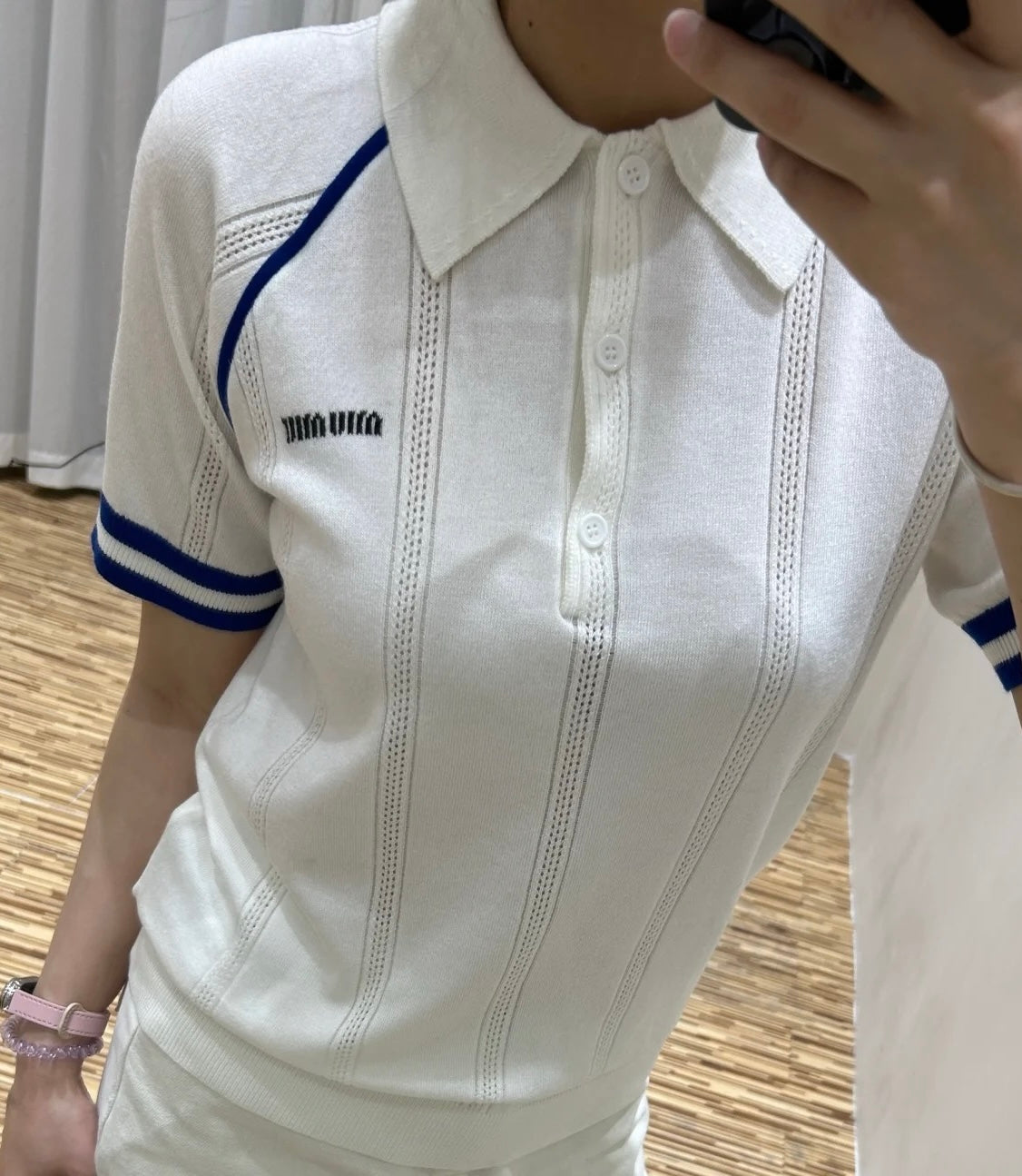 미우미우 / 자수 니트 쇼트 폴로 티셔츠