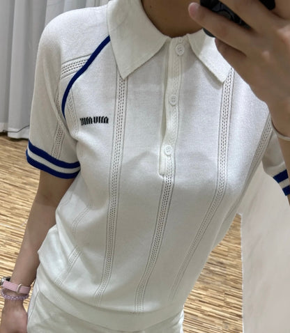 미우미우 / 자수 니트 쇼트 폴로 티셔츠
