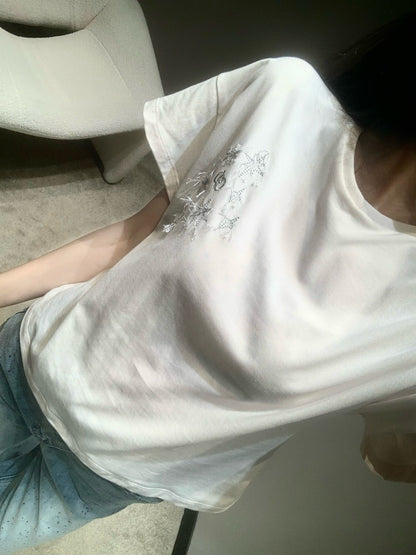 디올 / 레터링 자수 로고 장식 라운드 넥 티셔츠