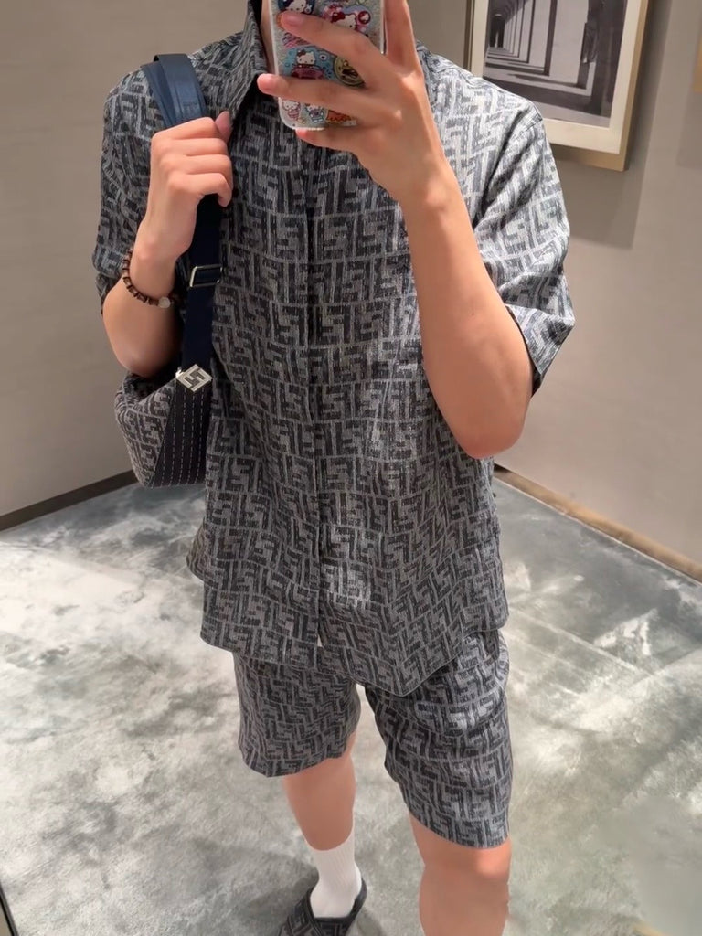 펜디 / 더블 F 자카드 린넨 면 혼방 쇼트 셔츠