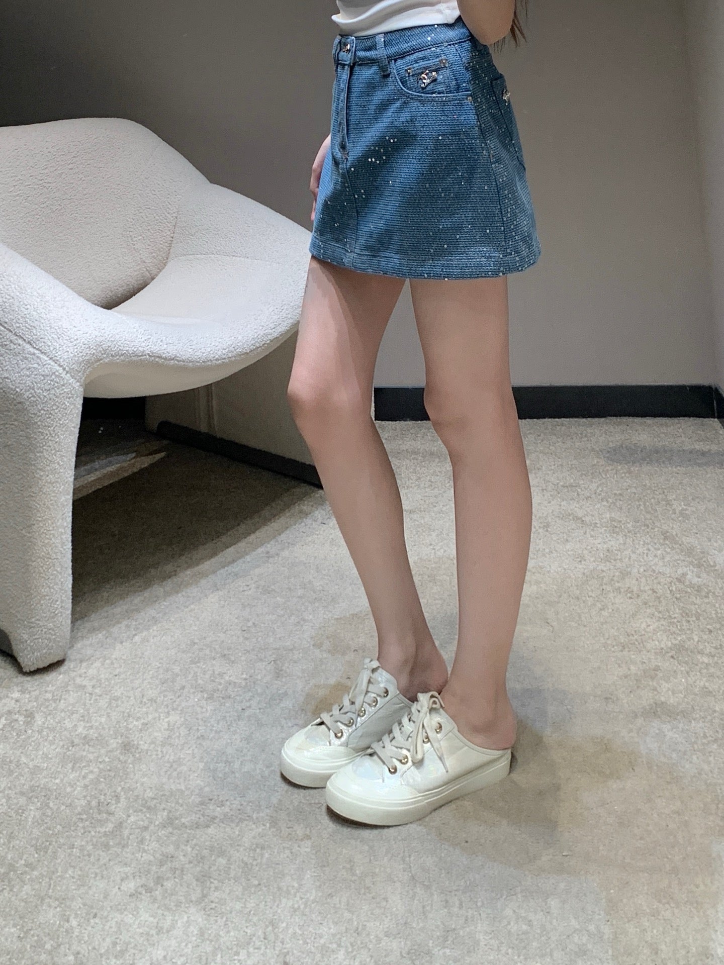샤넬 / 스팽글 데님 스커트