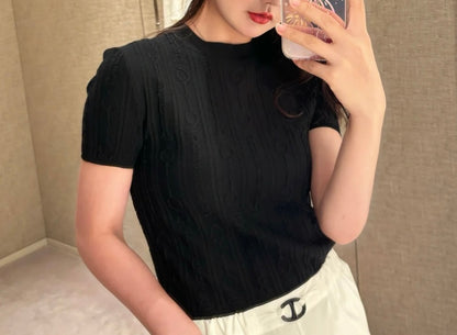 에르메스 / 자카드 울 쇼트 슬림넥 실크 캐시미어 티셔츠
