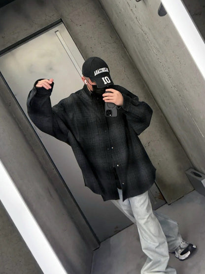 발렌시아가 / 울 혼방 체크 오버사이즈 셔츠